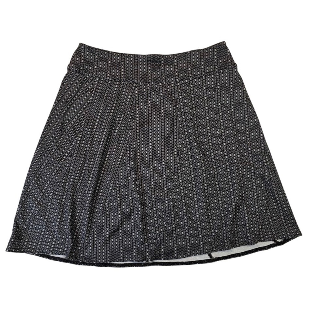 prAna Women's Medium Vendela Skirt Charcoal Grey Geometric Diamond Print Stretch